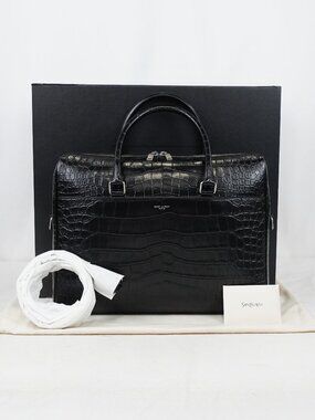 Duffle Saint Laurent Briefcase Bag In Black Croc-Embossed Matte Leather - NWT